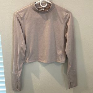 Old Navy CozeCore Long-Sleeve Cropped Rib-Paneled Top in Moon Mist, Size Medium